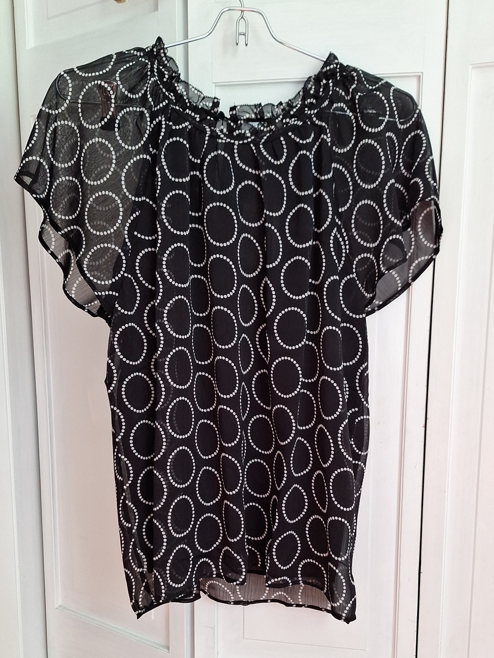 Women’s Black Sheer Dot-Pattern Blouse